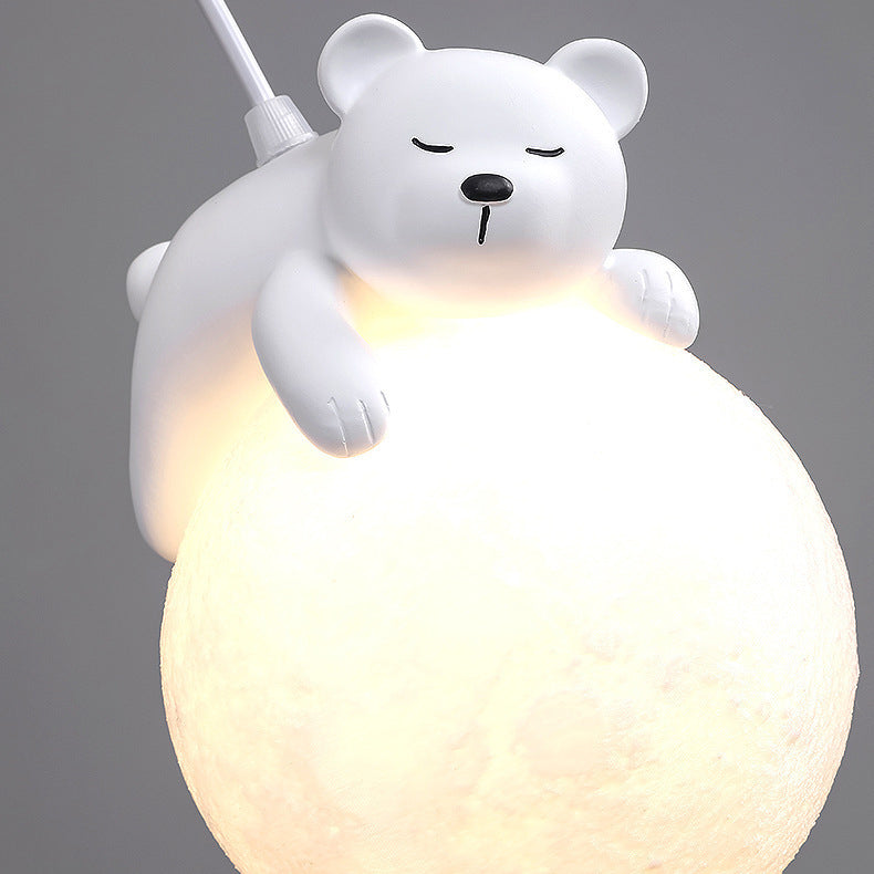 Rynx | Contemporary creative PE spherical umbrella resin animal rabbit bear design 1-light pendant lamp for the living room