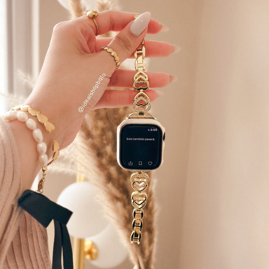 Rynx | Golden Heart Link Apple iWatch Band – Elegant Stainless Steel Bracelet for Women