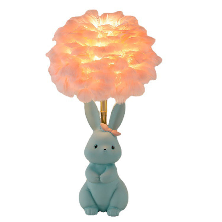 Rynx | Modern Art Deco Rabbit Feather Orb Metal Goose Feather Glass 1-Light Table Lamp For Bedroom
