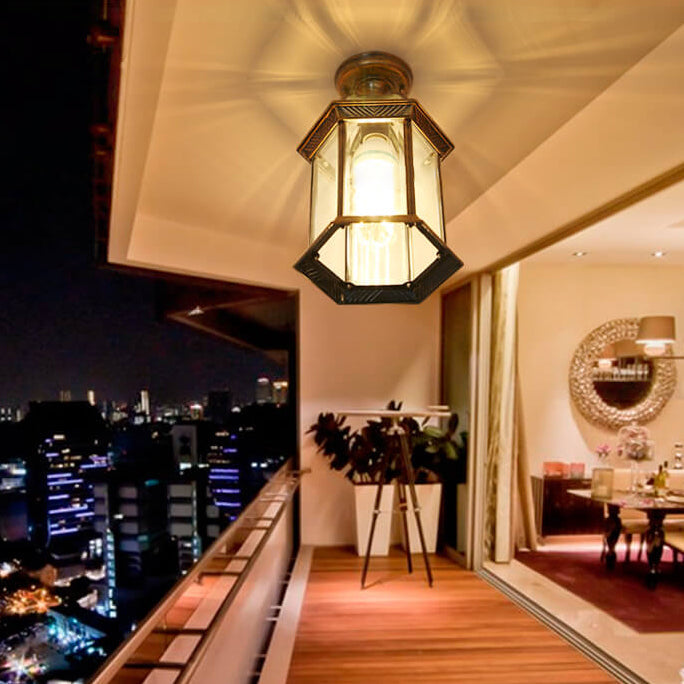 Rynx | HexaLux Outdoor Lantern Ceiling Light | Waterproof | Hexagonal Design | Semi-Surface Mount