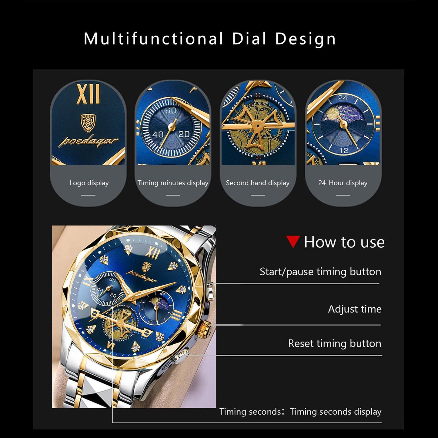 Rynx | Luxurious waterproof men's chronograph with stainless steel bracelet