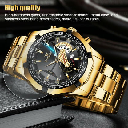 Rynx | Waterproof Gold Men's Watch Classic Stainless Steel Quartz Wristwatch For MEN