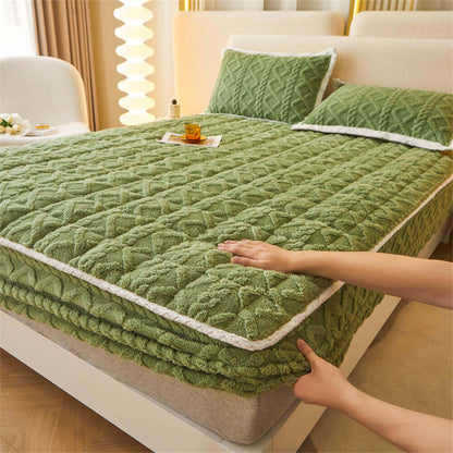 RYNX | Washable Fluffy Fitted Sheet Mattress Cover Green