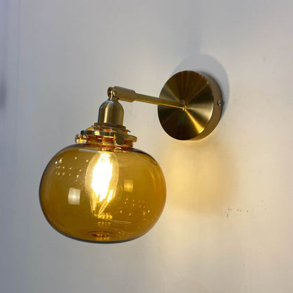 Rynx | Glasvora Japanese Wall Lamp | Round Globe made of Glass & Brass | Vintage Design | 1-Light