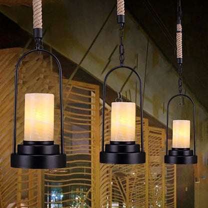 Rynx | HempCandle Industrial Pendant Light | Vintage Rope Design | 1-Light LED Hanging Lamp | Rustic Style