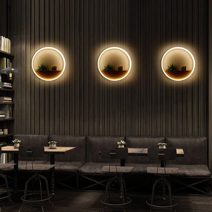 Rynx | Lumoshelf LED Wall Light | Solid Wood with Shelf | Round Wall Lamp | Warm & White Light