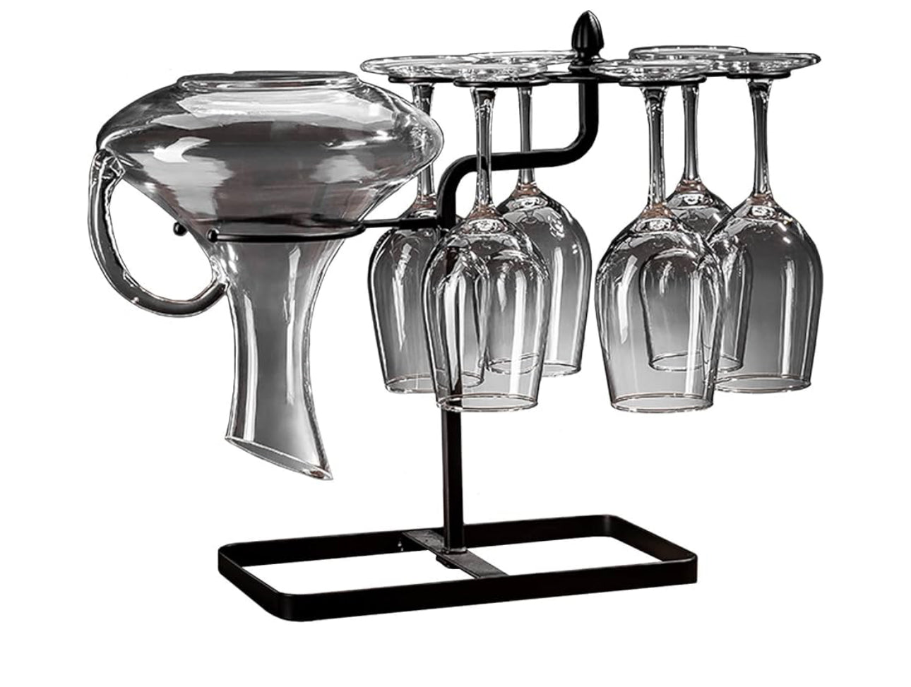 Rynx | MHome Wine Glass Hanging Rack with 6 Hooks, Metal Iron Free-standing Wine Holder, Bronze, Black, Wine Glass Rack for Kitchen Counter, Multifunctional