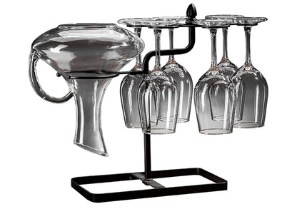 Rynx | MHome Wine Glass Hanging Rack with 6 Hooks, Metal Iron Free-standing Wine Holder, Bronze, Black, Wine Glass Rack for Kitchen Counter, Multifunctional