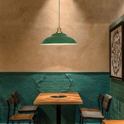 Rynx | RetroDome Industrial Vintage Pendant Light | Green Iron Dome Design | Single Light | Rustic Ceiling Lighting