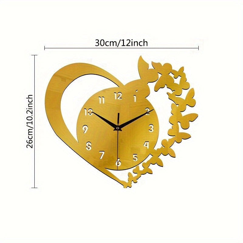 Rynx | Silent Heart-Shaped Acrylic Wall Clock - Frameless Love Design for Living Room, Bedroom & Office