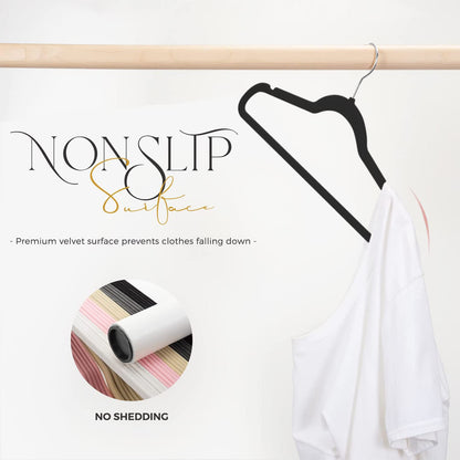 Rynx | 20/30/60 Pack Velvet Hangers - Premium Non-Slip Felt Hangers with Sturdy Black/White Finish - Heavy Duty Coat and Suit Hangers with Space-Saving 360° Rotating Rose Gold/Galvanized Metal Hook