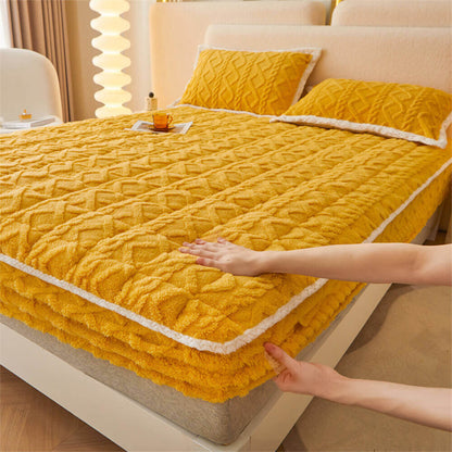 RYNX | Washable Fluffy Fitted Sheet Mattress Cover Yellow