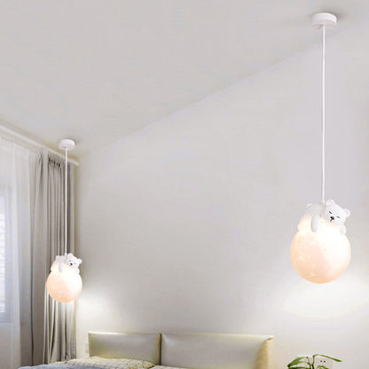 Rynx | Contemporary creative PE spherical umbrella resin animal rabbit bear design 1-light pendant lamp for the living room