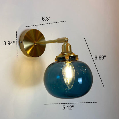 Rynx | Glasvora Japanese Wall Lamp | Round Globe made of Glass & Brass | Vintage Design | 1-Light