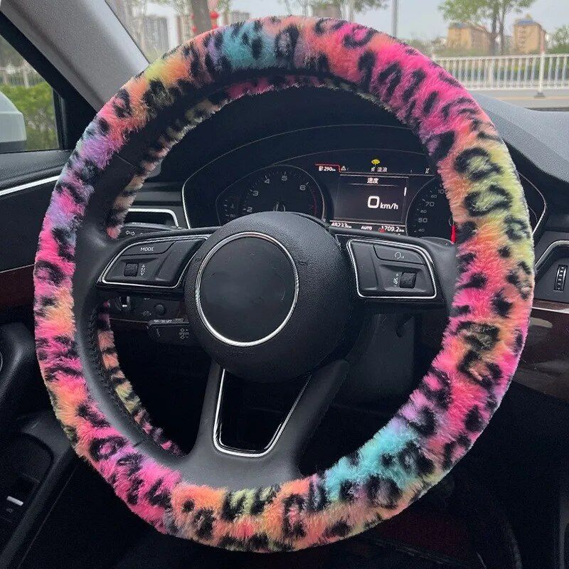 Rynx | Universal Plush Leopard Car Steering Wheel Cover