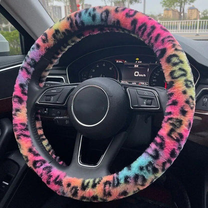 Rynx | Universal Plush Leopard Car Steering Wheel Cover