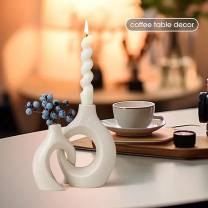 Rynx | 2-Piece Set Ceramic Candle Holders - Matte Finish, Modern Minimalist Design for Table Decoration