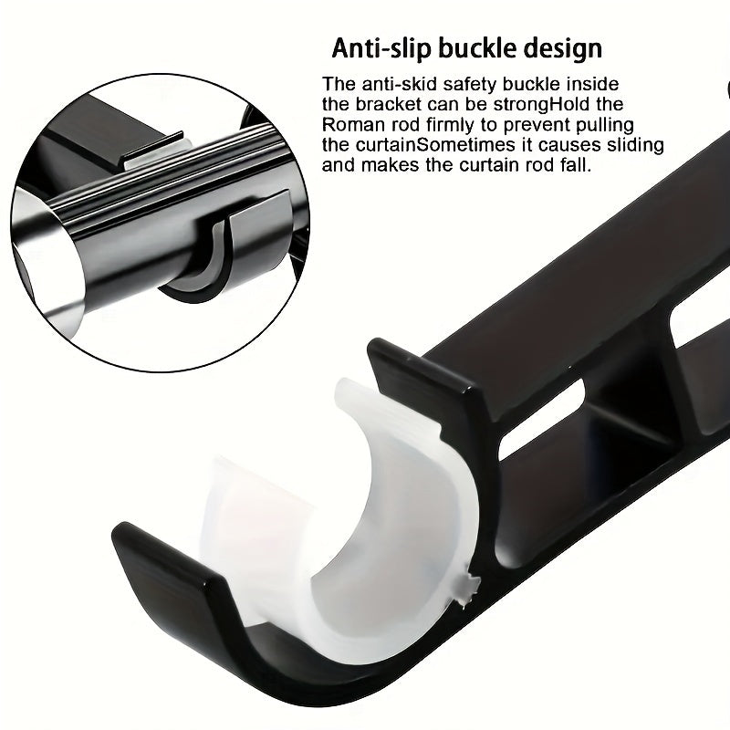 Rynx | 2 Sets Heavy Duty Curtain Rod Brackets - Black Metal Double Holder Hooks, Includes 4 Screws, Supports Up to 50kg