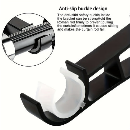Rynx | 2 Sets Heavy Duty Curtain Rod Brackets - Black Metal Double Holder Hooks, Includes 4 Screws, Supports Up to 50kg