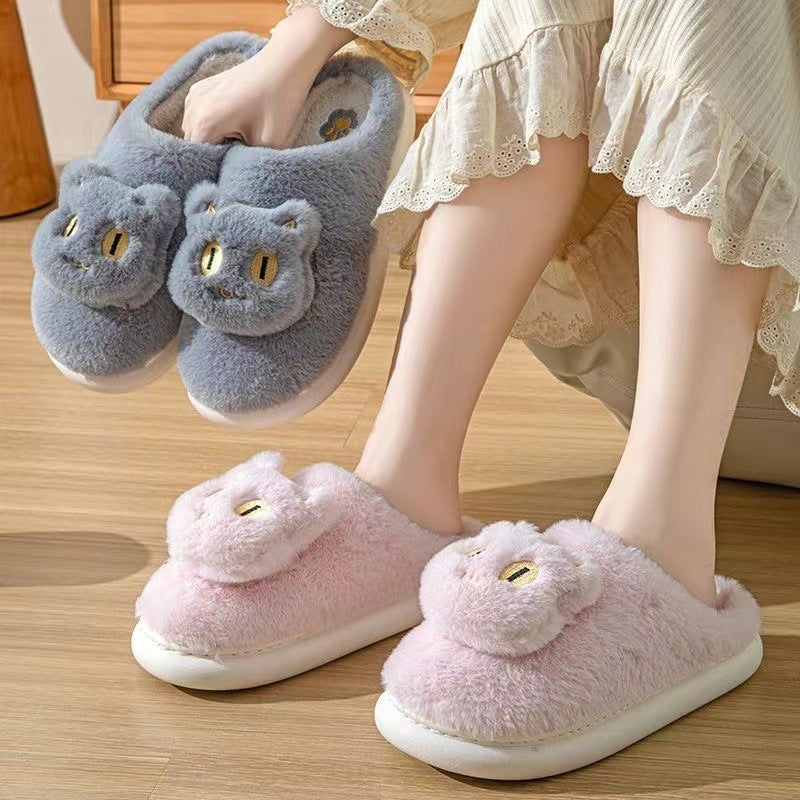 Rynx | Cozy Plush Cat Head Slippers for Couples - Soft Cotton Slippers for Winter Warmth