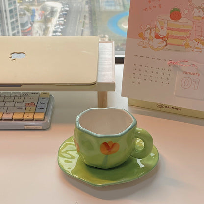 Rynx Retro hand-painted cup and saucer set