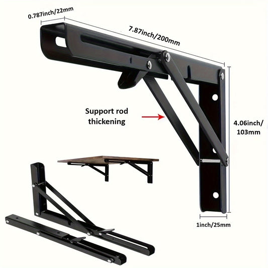 Rynx | 2-Piece Heavy-Duty Steel Folding Shelf Brackets – Space-Saving L-Shaped Table Hinge, Wall-Mounted with Screws, Sturdy and Adjustable