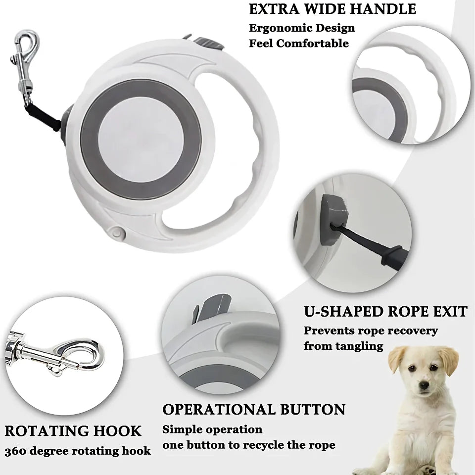 Rynx | 5m Retractable Dog Leash with Anti-Slip Handle and One-Handed Brake for Small to Medium Dogs