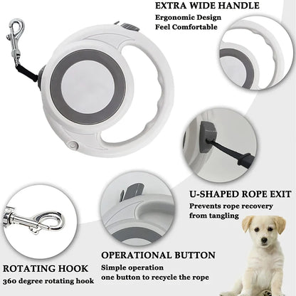 Rynx | 5m Retractable Dog Leash with Anti-Slip Handle and One-Handed Brake for Small to Medium Dogs