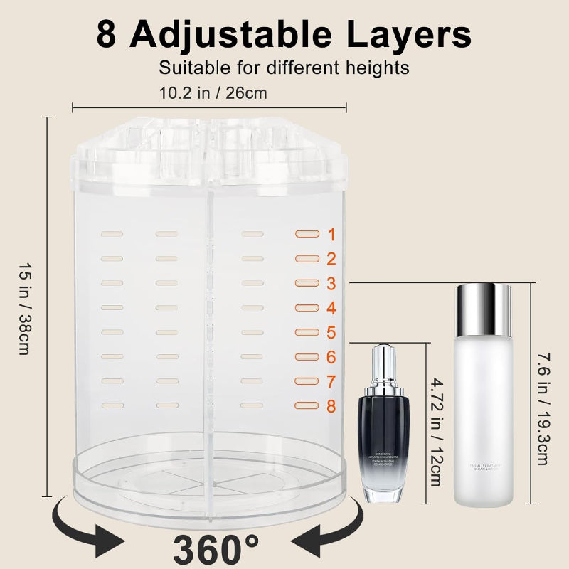 Rynx | 360° rotating makeup dispenser, adjustable cosmetic storage with 8 layers