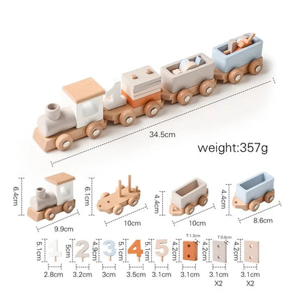 Rynx | Educational Wooden Train Set for Babies - Montessori-Inspired Learning Toy with Trolley and Number Blocks