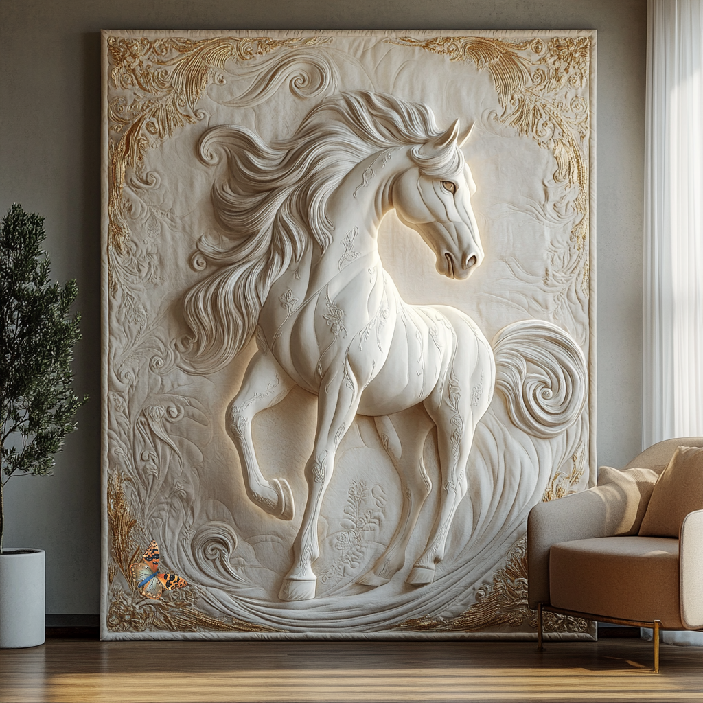 Rynx | White Horse Elegance Quilted Blanket