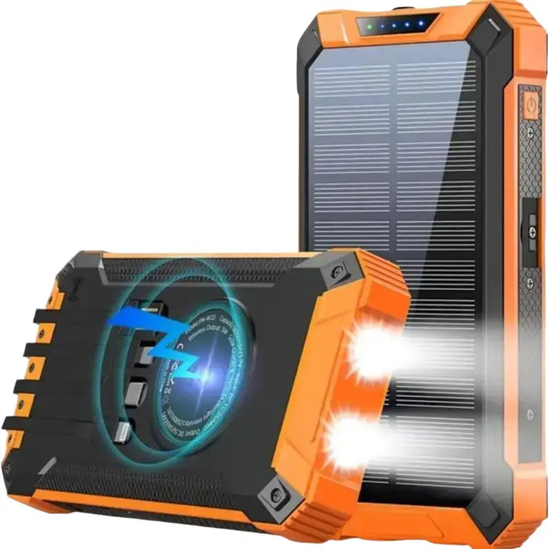 Rynx | ChargePro Solar Powerbank | Wireless Charger | 15W Fast Charging Function | 6 Outputs | Integrated Cables | Portable & Waterproof