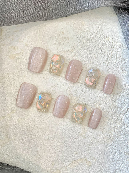 Rynx | Handmade Wearable Armor Blooming Student Pregnant Women Can Use Removable Fake Nail Patches Short Square Nail Shaped Piece