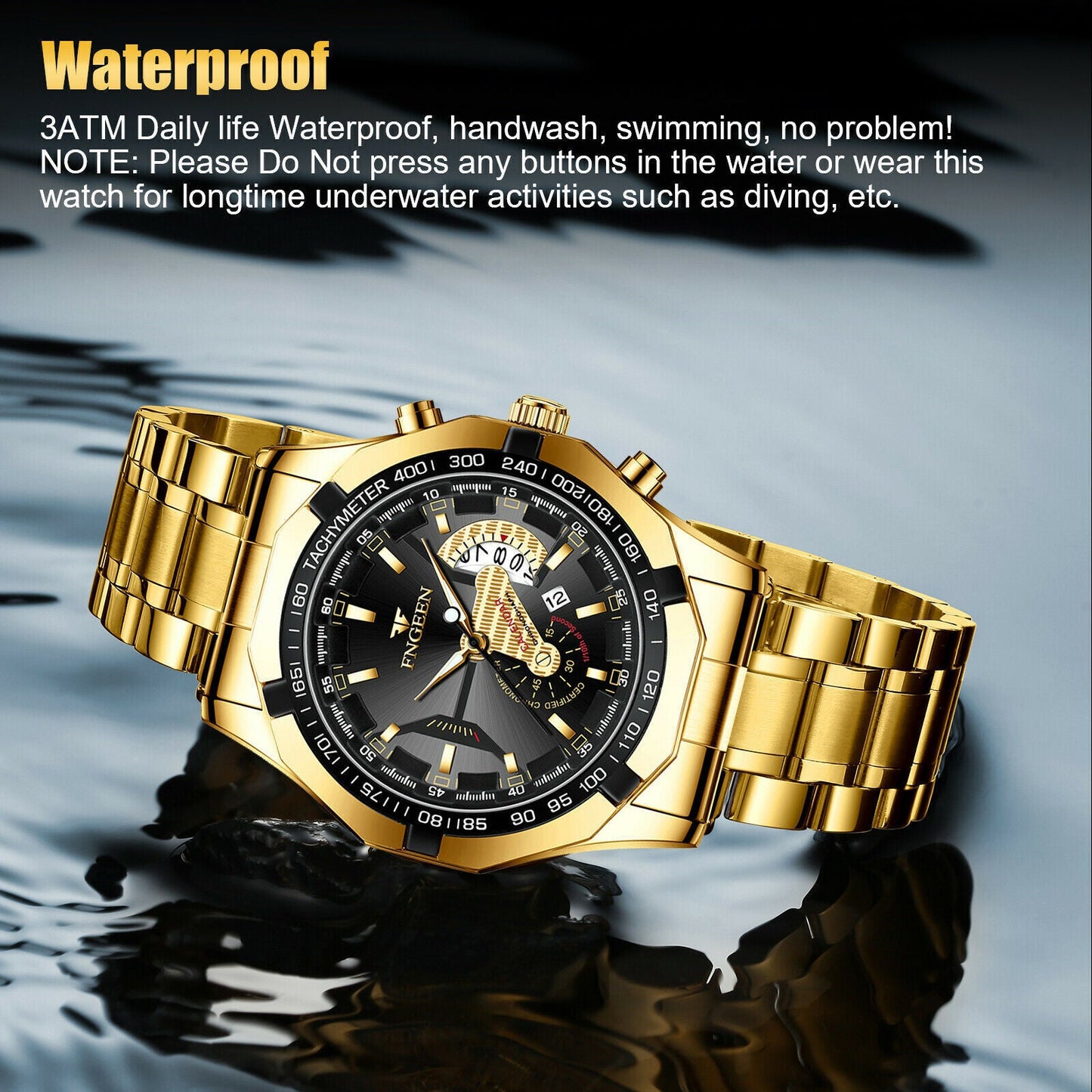 Rynx | Waterproof Gold Men's Watch Classic Stainless Steel Quartz Wristwatch For MEN