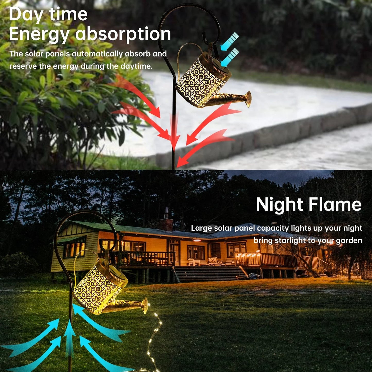 Rynx | Solar Waterfall Watering Can with Garden Lighting & Shepherd's Hook