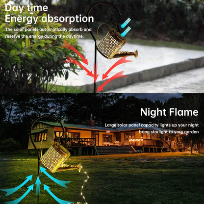 Rynx | Solar Waterfall Watering Can with Garden Lighting & Shepherd's Hook
