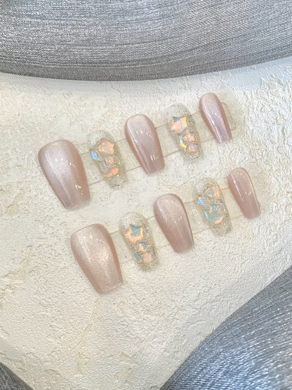Rynx | Handmade Wearable Armor Blooming Student Pregnant Women Can Use Removable Fake Nail Patches Short Square Nail Shaped Piece
