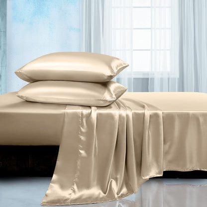 Rynx | Soft Silk Satin Sheet Set, Luxury Bedding Set (1 Satin Fitted Sheet with Elastic, 1 Satin Flat Sheet, 2 Satin Pillowcases (Twin/1 Pillowcase)