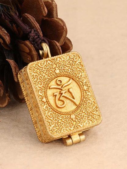 Rynx | Tibetan style All brass Mandala patterned Gawu box with six character genuine word pendants, ethnic style talisman