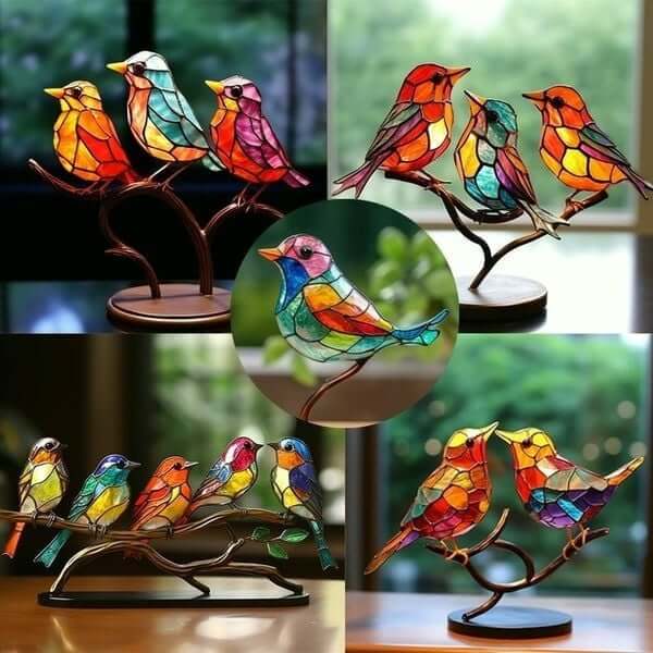 Rynx | ElegantAviary | Colorful Birds on Branch Desk Ornaments