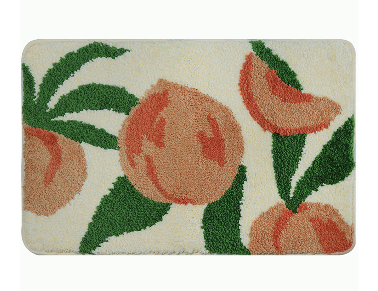 Rynx | Beautiful peach bath mat, green pink bathroom rug, sweet fresh fruit decoration for home, housewarming gift idea for nature lovers, 50x70cm or 19x27 inches