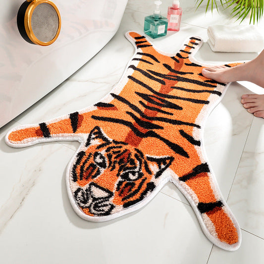 Rynx | Beautiful tiger bath mat bedroom rug, animal soft plush water-absorbent rug, machine washable