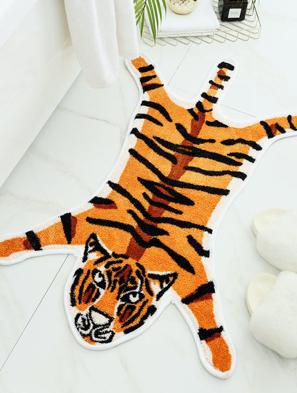 Rynx | Beautiful tiger bath mat bedroom rug, animal soft plush water-absorbent rug, machine washable