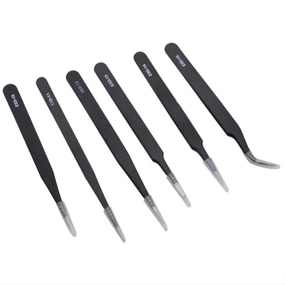 Rynx | Precision ESD Stainless Steel Tweezer Set - 6 Pieces for Delicate DIY Projects