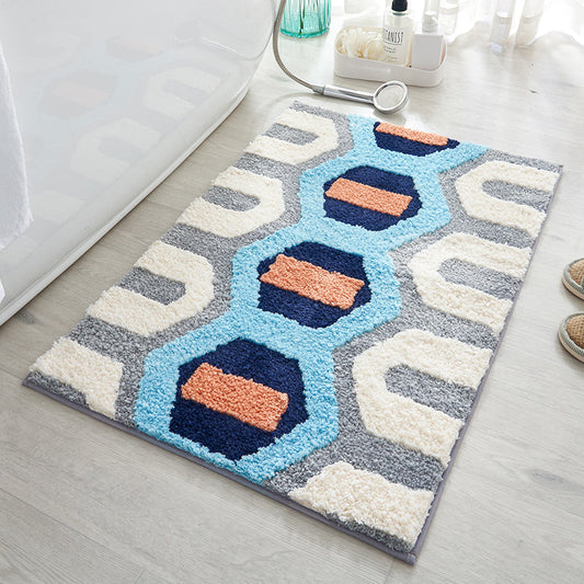 Rynx | White Blue Orange Gray Geometric Bath Mat