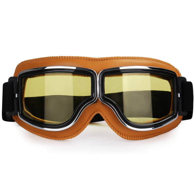 RYNX | Vintage-Motorcycle Glasses – Perfect Fit Over Your Glasses Khaki Leather - Yellow Lens