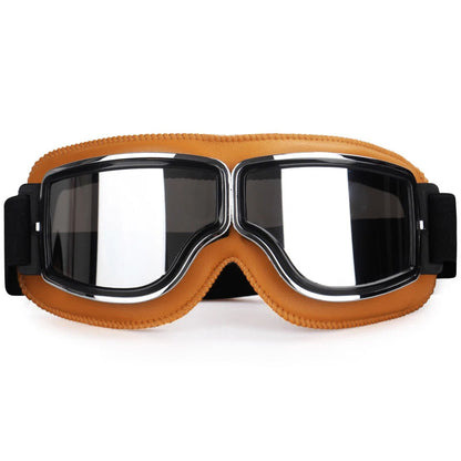 RYNX | Vintage-Motorcycle Glasses – Perfect Fit Over Your Glasses Khaki Leather - Silver Lens