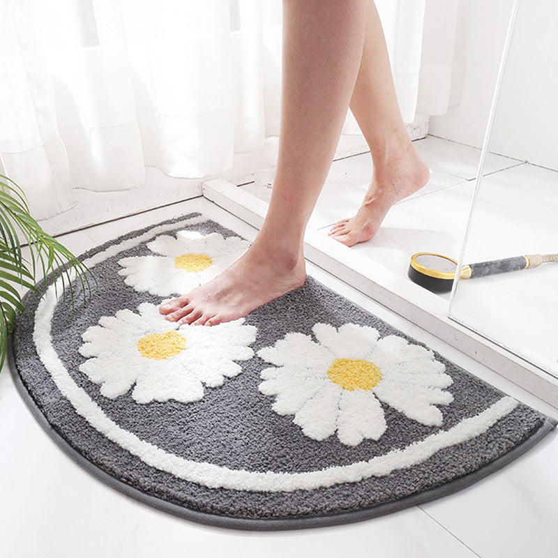 Rynx | Half Circle Daisy Bath Mat, Sweet Home Bathroom Mat, White Yellow Flower Bath Rug, Housewarming Gift, Wedding Gift
