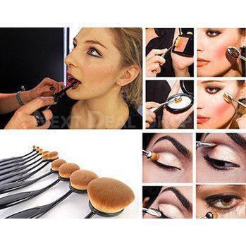 Rynx | 10 Pcs Professional Oval Makeup Brush Set - Designed for Your Curved Face