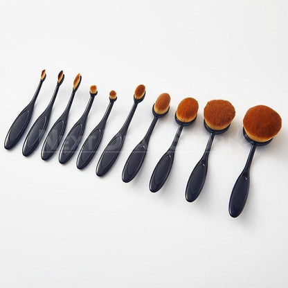 Rynx | 10 Pcs Professional Oval Makeup Brush Set - Designed for Your Curved Face